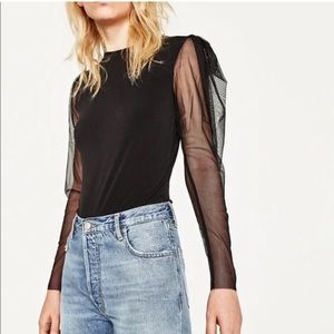 Zara bodysuit with tulle puff sleeve